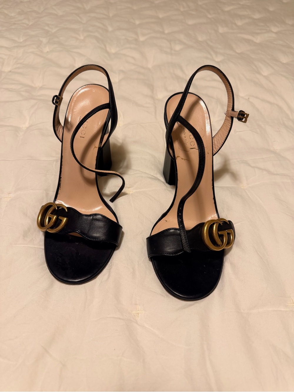 Gucci Black Leather GG Buckle Slingback Heels